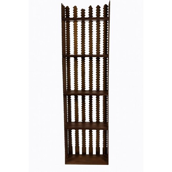 Wood Wall Shelf Eterage Unique Folk Art Shelf Ric Rac Design Hand Carved Walnut - Picture 1 of 12